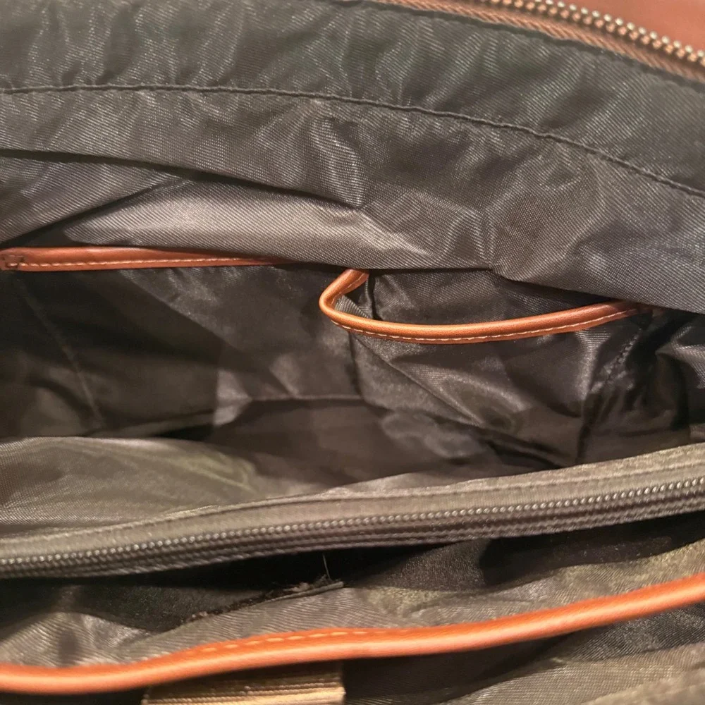 Mosiso Brown Vegan Leather Laptop Tote Bag Work Travel Briefcase Crossbody Strap - Picture 6 of 7